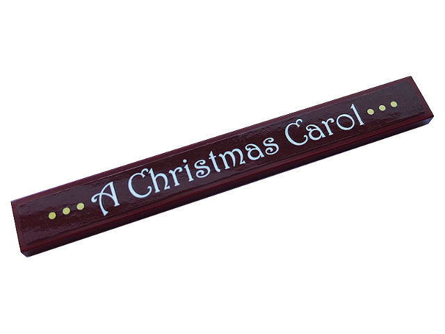 Lego Tile 1 x 8 with Gold Dots and White 'A Christmas Carol' Pattern (Sticker) - Set 40410 / Dark Red