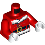 Lego Torso Santa Jacket with Fur, Black Belt, Button and Candy Cane Print, Red Arms, White Hands / Red