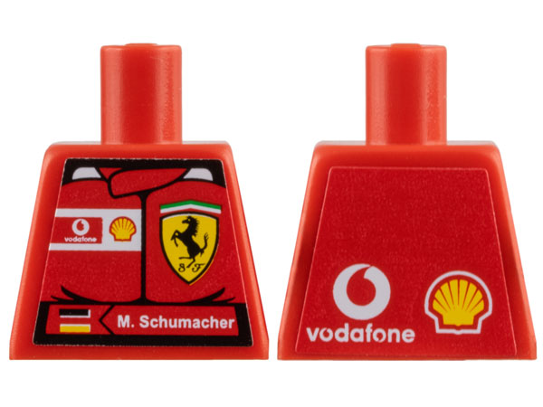 Lego Torso Racers Ferrari Front, Vodafone Back (Stickers) with M. Schumacher Name Pattern / Red