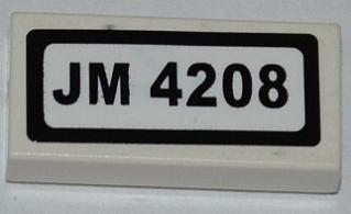 Lego Tile 1 x 2 with 'JM 4208' Pattern (Sticker) - Set 4208