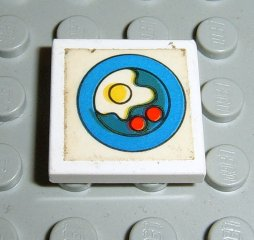 Lego Tile 2 x 2 with Blue Circle Plate, Fried Egg, 2 Red Spots Pattern (Sticker) - Sets 1561-2 / 263-1 / White