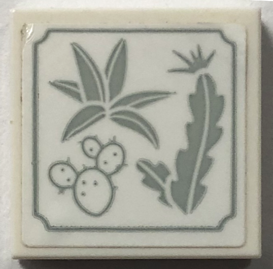 Lego Tile 2 x 2 with Light Bluish Gray Cactus Plants on Cacti Plaque Pattern (Sticker) - Set 41757 / White