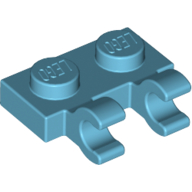 Lego Plate Special 1 x 2 with Clips Horizontal [Open O Clips] / Medium Azure