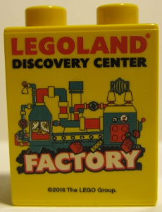Lego Duplo, Brick 1 x 2 x 2 with LEGOLAND Discovery Center Factory 2016 Pattern 1 / Yellow