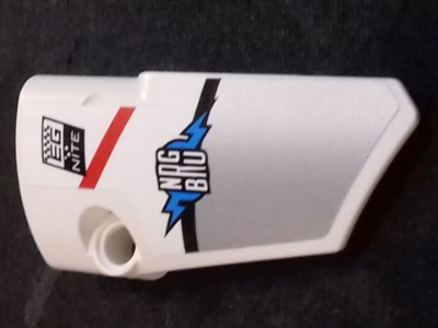 Lego Technic, Panel Fairing # 4 Small Smooth Long, Side B with 'EG NITE', 'NDG B/\U', Red and Black Stripes and Silver Pattern (Sticker) - Set 42000 / White