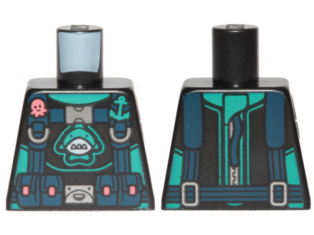 Lego Torso Diving Suit with Dark Turquoise Shark and Anchor and Dark Pink Octopus Pattern / Black