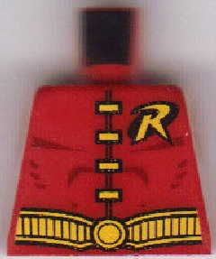 Lego Torso Batman 'R' Symbol, 4 Yellow Clasps and Belt Pattern / Red