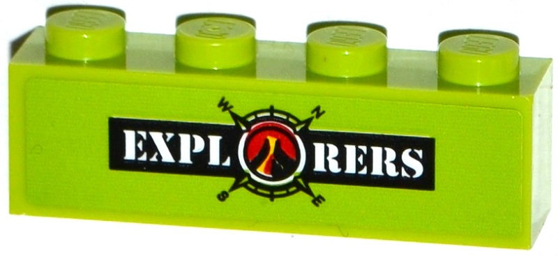 Lego Brick 1 x 4 with 'EXPLORERS' and Volcano Explorers Logo Compass Pattern (Sticker) - Set 60121