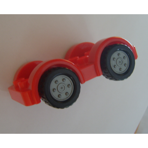 Lego Duplo Car Base 2 x 6 with Four Black Tires and Metallic Silver Wheels on Removable Axles