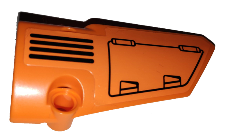 Lego Technic, Panel Fairing # 4 Small Smooth Long, Side B with Hatch and Grille on Orange Background Pattern (Sticker) - Set 42038 / Orange
