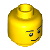 Lego Minifig Head, Black Eyebrows, Thin Grin, Eyes with White Pupils Print [Hollow Stud] / Yellow
