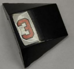 Lego Wedge 4 x 3 Triple Curved No Studs with Red Number 3 and Silver Line on Black and White Background Pattern (Sticker) - Set 8125