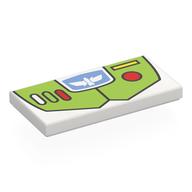 Lego Tile 2 x 4 with Lime Armour, White/Red/Yellow Buttons, Bird on Medium Blue Background Print (Buzz Lightyear)