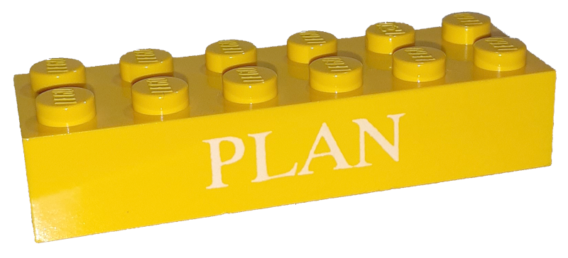 Lego Brick 2 x 6 with White 'PLAN' Pattern / Yellow