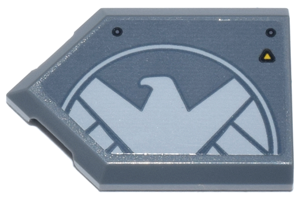 Lego Tile, Modified 2 x 3 Pentagonal with Panel with White Eagle Shield Logo Pattern Model Left Side (Sticker) - Set 76269 / Dark Bluish Gray