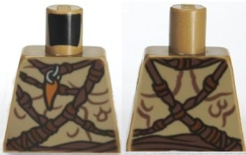 Lego Torso Bare Chest with Body Lines, Ropes and Amulet Pattern / Dark Tan