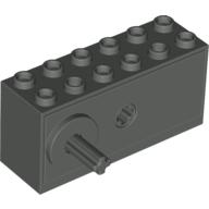 Lego Windup Motor 2 x 6 x 2 1/3 with Raised Shaft Base - Long Axle / Dark Gray