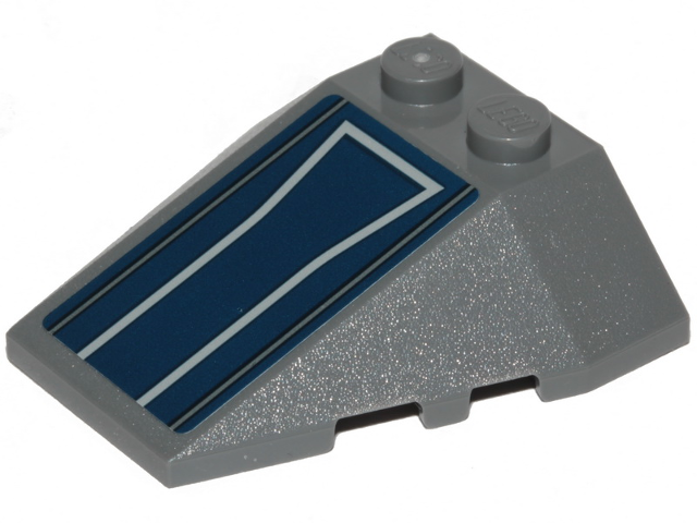 Lego Wedge 4 x 4 Triple with Stud Notches with White Lines on Dark Blue Background Pattern (Sticker) - Set 75316 / Dark Bluish Gray
