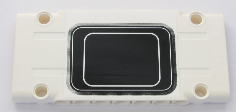 Lego Technic, Panel Plate 5 x 11 x 1 with Black Rectangle with Rounded Corners and 2 Silver Stripes Pattern (Sticker) - Set 42043 / White