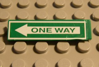 Lego Tile 1 x 4 with Green 'ONE WAY' on White Arrow Pattern (Sticker) - Sets 4850 / 4853 / Green
