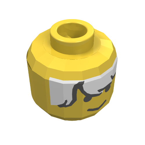 Lego Minifig Head Cowboy / Explorer / Extreme Team, Male White Bangs Messy Hair Print [Blocked Open Stud] / Yellow