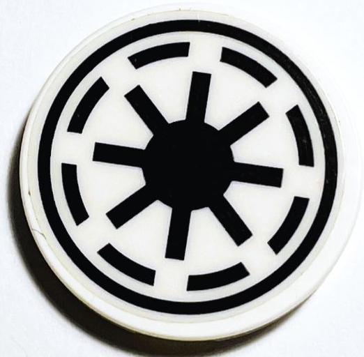 Lego Tile, Round 3 x 3 with SW Galactic Republic Logo Pattern (Sticker) - Set 75309 / White