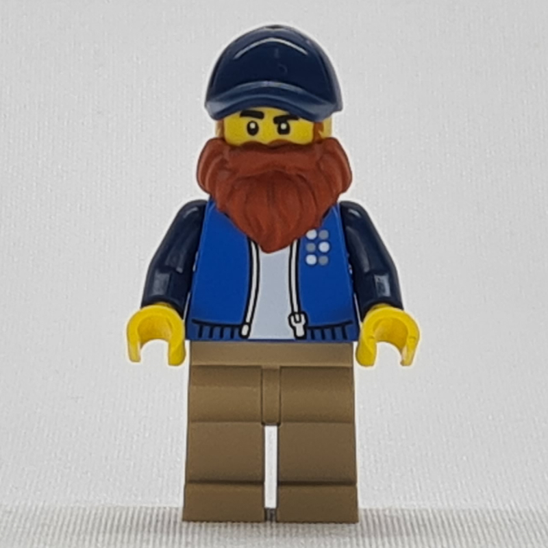 Lego Man, Dark Azure Jacket, Dark Tan Legs, Dark Blue Hat, Dark Orange Beard