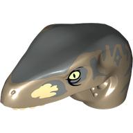 Lego Animal Body Part, Dinosaur, Raptor Head with Tan Teeth and Sand Blue Blotches Print / Dark Tan