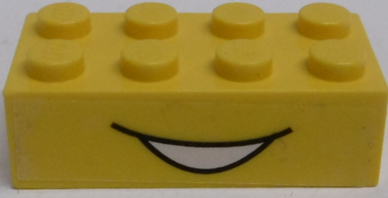 Lego Brick 2 x 4 with Open Mouth Smile Pattern (Sticker) - Set 5475 / Yellow