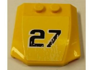 Lego Wedge 4 x 4 x 2/3 Triple Curved with Black and White '27' on Yellow Background Pattern (Sticker) - Set 8490