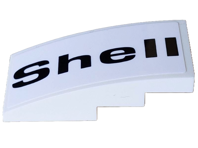 Lego Slope, Curved 4 x 2 with Black 'Shell' Pattern Model Left Side (Sticker) - Set 10330 / White