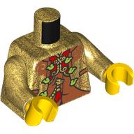 Lego Torso, Jacket, Gold Laces, Lime Buttons, Dark Orange Shirt Print, Pearl Gold Arms, Yellow Hands / Pearl Gold