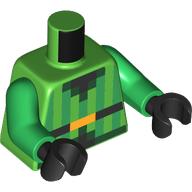 Lego Torso, Pixelated Vest, Green Stripes, Black Belt, Gold Belt Buckle print, Bright Green Arms, Black Hands / Bright Green