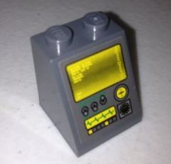 Lego Slope 65 2 x 2 x 2 with Bottom Tube with Screen and Dials Pattern (Sticker) - Set 8632 / Dark Bluish Gray