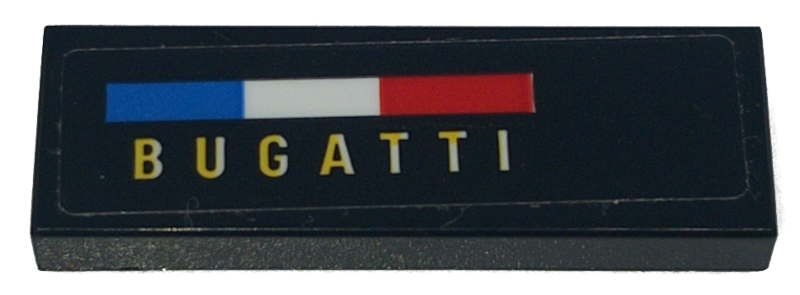 Lego Tile 1 x 3 with Blue, White and Red French Flag and Yellow 'BUGATTI' Pattern Model Left Side (Sticker) - Set 42151 / Black