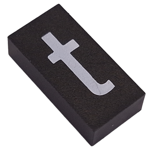 Lego Modulex Tile 2 x 4 with White 't' Print, without Internal Supports / Modulex Black
