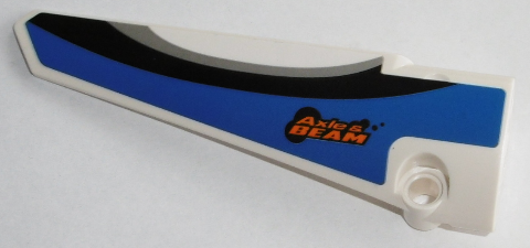 Lego Technic, Panel Fairing # 5 Long Smooth, Side A with 'Axle & BEAM' and Blue, Black and Gray Pattern (Sticker) - Set 42045 / White