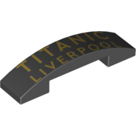 Lego Brick Curved 4 x 1 Double, No Studs with Yellow 'TITANIC LIVERPOOL' Print