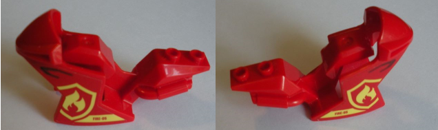 Lego Motorcycle Fairing, Racing (Sport) Bike with 'FIRE-05' and Fire Logo Badge Pattern on Both Sides (Stickers) - Set 60214 / Red