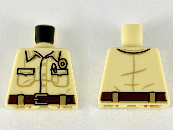 Lego Torso Shirt with Pockets, Light Nougat Neck, Gold Badge and Dark Brown Belt Pattern / Tan