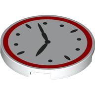 Lego Tile Round 3 x 3 with Clock, Red Border Print / White