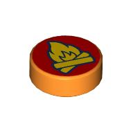 Lego Tile Round 1 x 1 with Campfire Print (Fire Badge) / Orange
