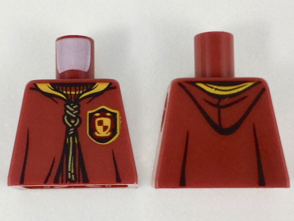 Lego Torso Hooded Robe over Sweater, Bright Light Orange Collar, Gold Laces, Gryffindor Patch Pattern / Dark Red