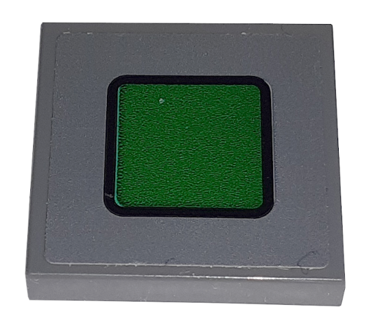 Lego Tile 2 x 2 with Green Rounded Square with Black Border on Dark Bluish Gray Background Pattern (Sticker) - Set 60198 / Dark Bluish Gray