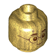 Lego Minifig Head Harry Potter, Glasses, Lightning Scar, Smile Print / Pearl Gold