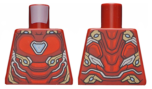 Lego Torso Armor with Bright Light Blue Triangle Arc Reactor, Red Panels, Gold and Silver Trim Pattern (Iron Man Mark 50) / Dark Red