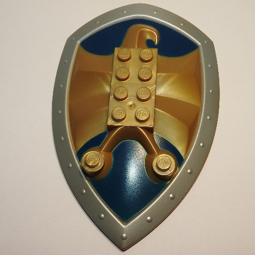 Lego Large Figure Shield, 2 x 4 Brick Relief, Jayko Hawk with Dark Blue and Silver Print / Pearl Gold