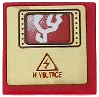 Lego Tile 2 x 2 with Screen, Electricity Danger Sign and 'HI VOLTAGE' on Gold Background Pattern (Sticker) - Set 8107