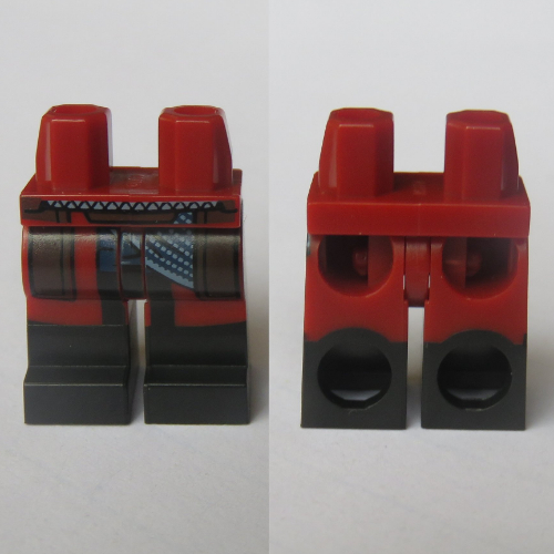 Lego Hips with Dark Red Legs and Black Boots Pattern with Dark Brown Pockets, Blue Sash (Wong) / Dark Red