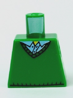 Lego Torso Sweater V-Neck over Button Down Bright Light Blue Shirt Collar with 2 Buttons and Yellow Neck Pattern / Green